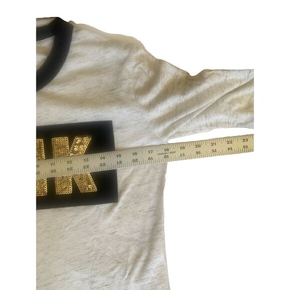 Pink Victoria Secret Womens T Shirt Size Small Black Velvet Gold Sequined Logo - Picture 5 of 7
